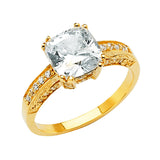 14K Yellow Gold Cushion Halo Engagement Ring on White Background