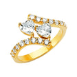 14K Yellow Gold Two-Stone Heart Bypass Ring