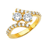 14K Yellow Gold Double-Round Bypass Ring on White Background