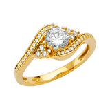 14K Yellow Gold Round Bypass Solitaire Engagement Ring on White Background
