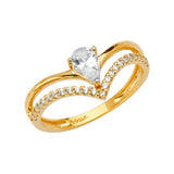 14K Yellow Gold Heart Two-Row Chevron Ring on White Background