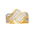 14K Yellow Gold Multi-Line Crossover Ring on White Background