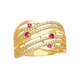 14K Yellow Gold Multi-Line Station Band Ring on White Background