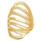 14K Yellow Gold Elongated Open-Cage Cocktail Ring on White Background