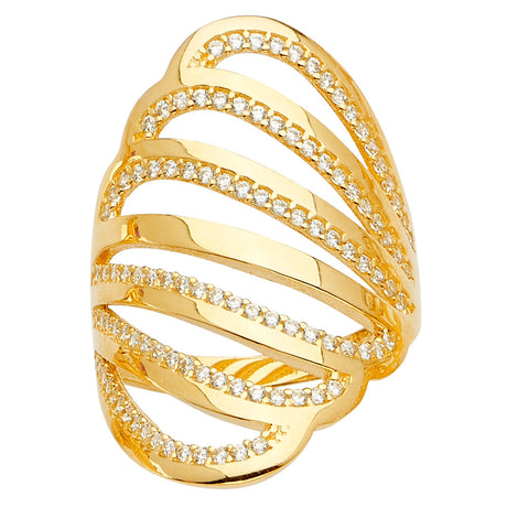 14K Yellow Gold Elongated Open-Cage Cocktail Ring on White Background