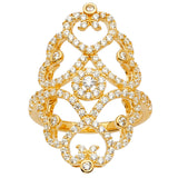 14K Yellow Gold Filigree Marquise Cocktail Ring on White Background