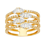14K Yellow Gold Five-Row Open Band Ring on White Background