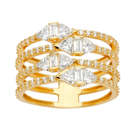 14K Yellow Gold Five-Row Open Band Ring on White Background