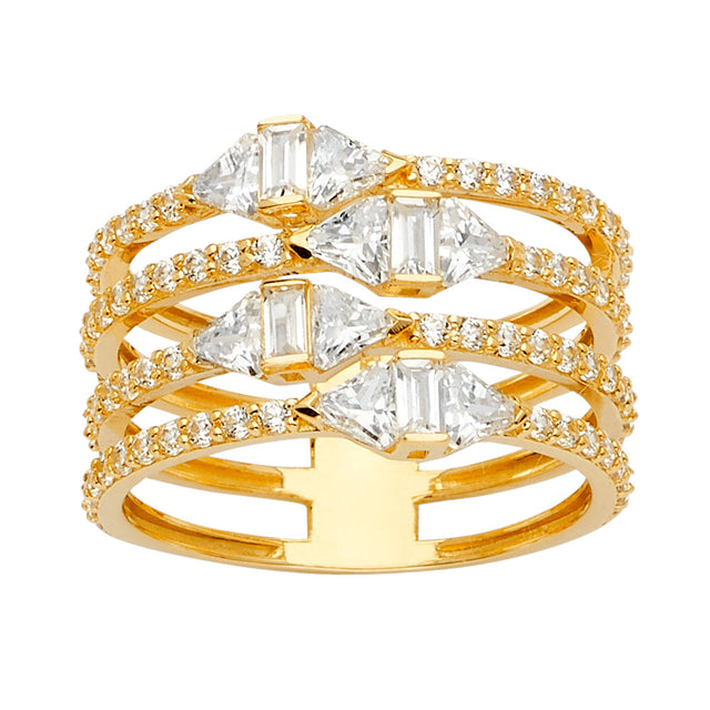 14K Yellow Gold Five-Row Open Band Ring on White Background
