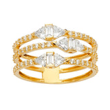 14K Yellow Gold Three-Row Open Band Ring on White Background