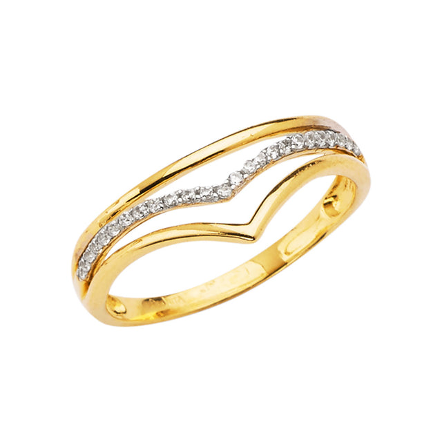 14K Two-Tone Gold Wishbone Chevron Pave Band Ring