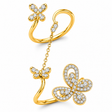 14K Two-Tone Gold Butterfly Two-Finger Chain Ring