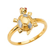 14K Two-Tone Gold Children's Turtle Ring on White Background