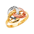 14K Tricolor Gold Triple Infinity Love Knot Ring on White Background