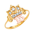 14K Tri-Color Gold Quinceanera 15 Anos Crown Ring