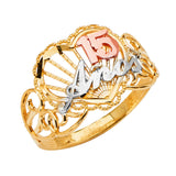 14K Tri-Color Gold 15 Anos Filigree Ring