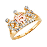 14K Tri-Color Gold Quinceanera 15 Anos Crown Ring