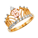14K Tri-Color Gold Quinceanera 15 Anos Tiara Ring