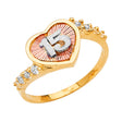 14K Tri-Color Gold 15 Anos Heart Ring