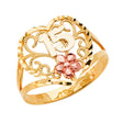 14K Tri-Color Gold 15 Anos Heart Filigree Ring
