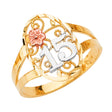 14K Tri-Color Gold 15 Anos Filigree Flower Ring
