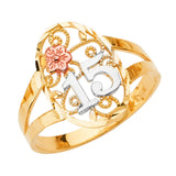 14K Tri-Color Gold 15 Anos Filigree Flower Ring