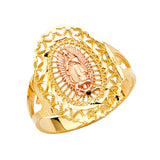 14K Two-Tone Gold Heart-Border Oval Guadalupe Ring