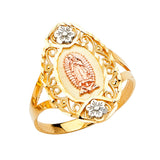 14K Tricolor Gold Marquise Filigree Guadalupe Ring on White Background