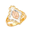 14K Tricolor Gold Scroll Filigree Guadalupe Ring on White Background