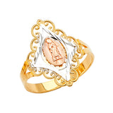 14K Tricolor Gold Scroll Filigree Guadalupe Ring on White Background