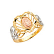 14K Tricolor Gold Sunburst Openwork Guadalupe Ring on White Background