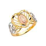 14K Tricolor Gold Sunburst Openwork Guadalupe Ring on White Background