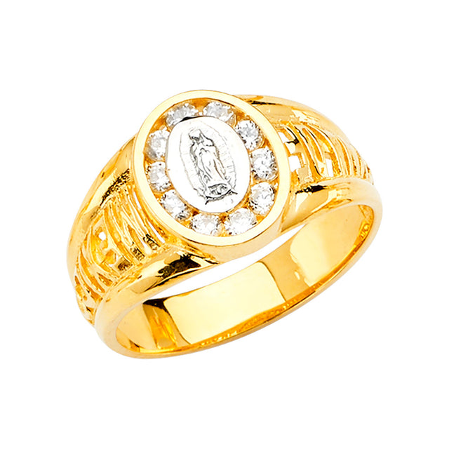 14K Two-Tone Gold Guadalupe Ladies' and Junior Ring on White Background