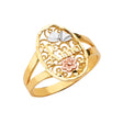 14K Tricolor Gold Te Amo Heart Signet Ring on White Background