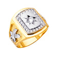 14K Two-Tone Gold Starburst Halo Signet Men's Ring on White Background