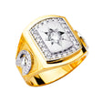 14K Two-Tone Gold Starburst Horseshoe Men's Ring on White Background