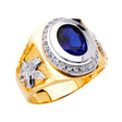 14K Two-Tone Gold Blue Oval Halo Men's Ring on White Background
