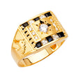14K Yellow Gold Blue Cluster Men's Ring on White Background