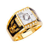 14K Two-Tone Gold Enamel Eagle Men's Ring on White Background