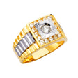 14K Two-Tone Gold Presidential Solitaire Men's Ring on White Background