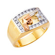 14K Tricolor Gold Eagle Signet Men's Ring on White Background