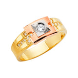 14K Two-Tone Gold Pave Cross Men's Ring on White Background