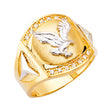 14K Two-Tone Gold Eagle Crest Men's Ring on White Background