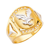 14K Two-Tone Gold Eagle Crest Men's Ring on White Background