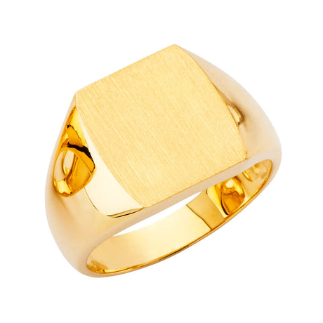 14K Yellow Gold Polished Square Signet Men's Ring on White Background