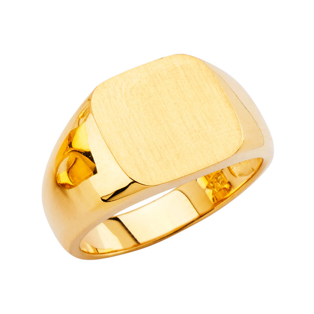 14K Yellow Gold Large Oval Signet Men's Ring on White Background