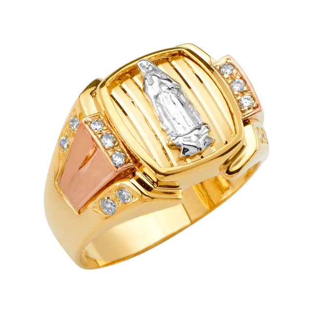 14K Tricolor Gold Men's Guadalupe Ring on White Background