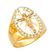 14K Tricolor Gold Men's Crucifix Ring on White Background