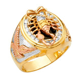 14K Tricolor Gold Scorpion Men's Ring on White Background