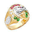 14K Two-Tone Gold Multicolor Horse Head Horseshoe Men's Ring on White Background